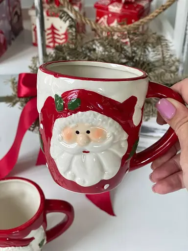 Новогодняя кружка Olens 8030-304 керамика большая рождественская чашка с узором Дед Мороз 430 мл Красная - фото 2