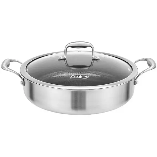 Каструля низька з нержавіючої сталі зі скляною кришкою Heinner Titanium3 4.8 л (HR-MRK-30C) - фото 1