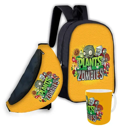 Набор детский растения против зомби рюкзак 36х27см сумка-бананка, кружка с принтом для мальчика (01574)