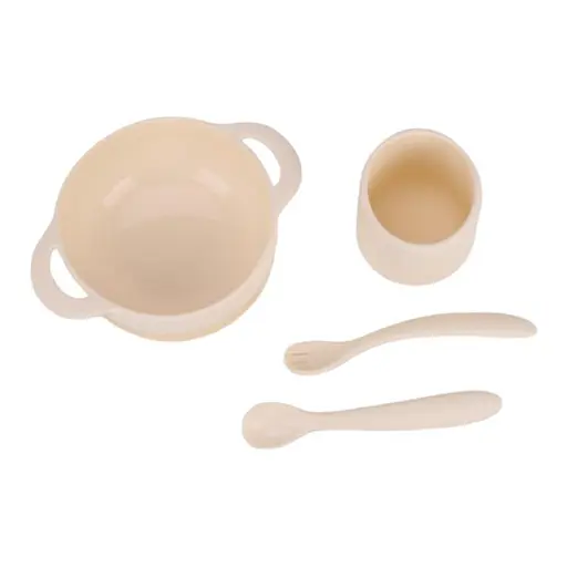 Набор силиконовой посуды OldBro Milk силиконовая тарелка на присоске, кружка и приборы, 4 предмета - фото 1