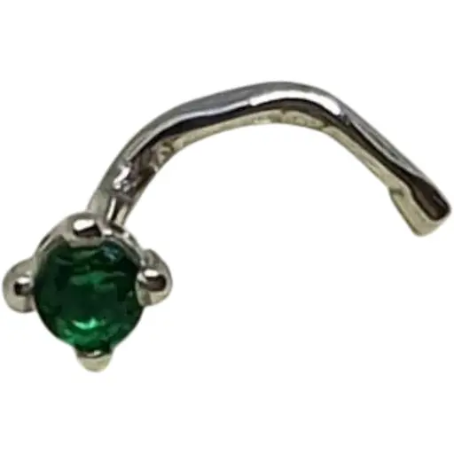 Срібна сережка-пірсинг в ніс Dear. 1018.1С Зелений