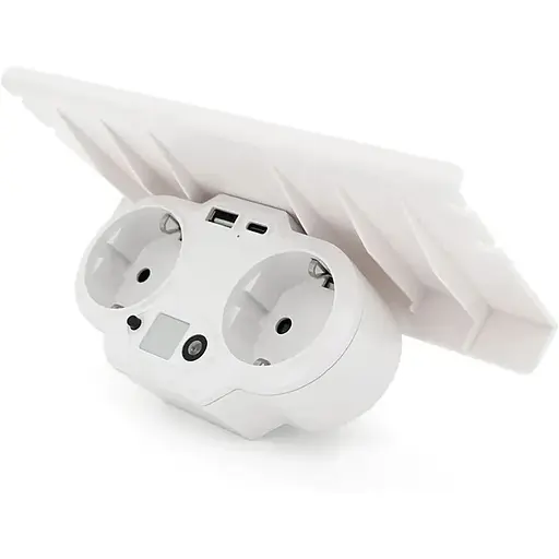 Розетка двойник Voltronic с заземлением HHT609W, USB+Type-C, 4А, зашита от перегрузки, подставка под телефон, White