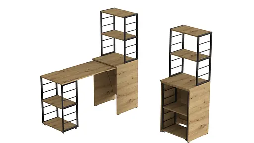 Стол-тумба трансформер Смарт 3/2 с этажеркой Ferrum-decor 1430x1450x600 Черный металл ДСП Дуб Артизан 16 мм (FRD-105121) - фото 3