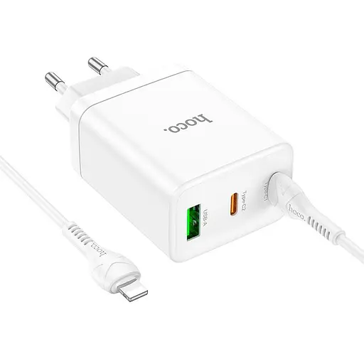 Адаптер сетевой HOCO Type-C to Lightning cabel Start three-port charger N33 белый - фото 3