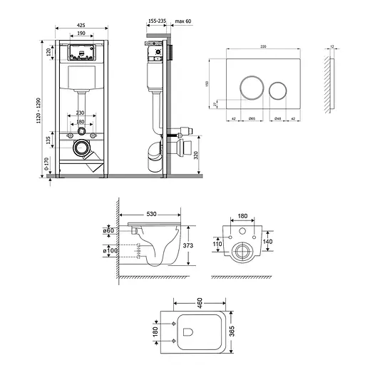Подвесной унитаз Qtap Gemini Ultra Quiet + инсталляция Qtap Nest 4 в 1 (круглая клавиша Black mat), Белый - фото 2