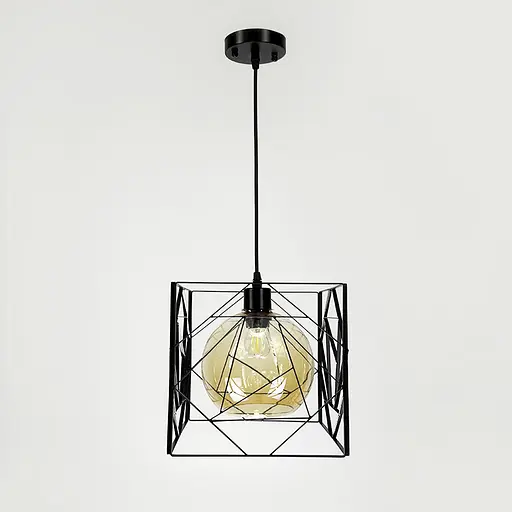 Люстра у чорному корпусі з янтарним плафоном 24х24 см | Арт. 12120/1 BK+AM | Line F - фото 5