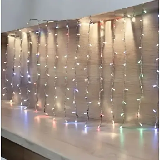 Новогодняя светодиодная гирлянда-штора Роса густая 3x0.7 м с 200 цветными LED лампочками - фото 1