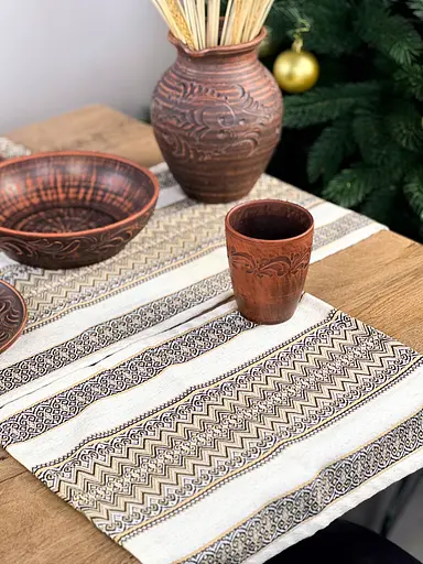 Лляна доріжка з українським орнаментом Рандеву 170х40 см 3 шт. Коричневий - фото 4