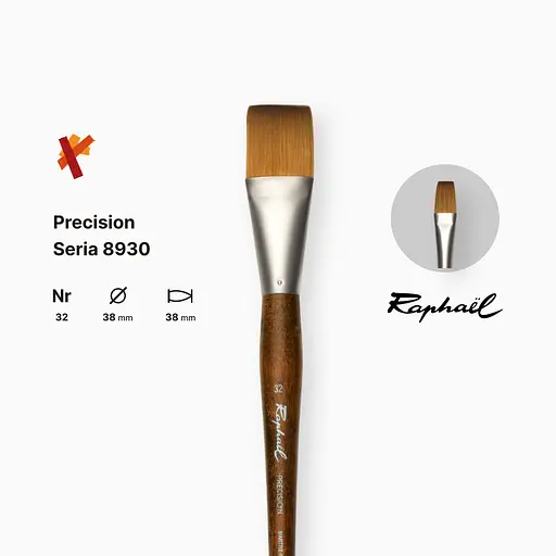 Кисть синтетика плоская Raphael Precision, №32, для акрила и масла, длинная ручка - фото 2