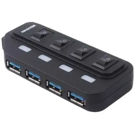 Хаб Usb Maxxter HU2A-4P-AC-02, черный, Usb 2.0 - 4xUsb 2.0, кабель 1 м, блок питания, индивидуальные выключатели на каждый порт - фото 1