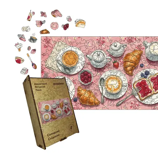 Деревянный фигурный пазл Сладкий Завтрак, А2, Картонная коробка 300+ элементов