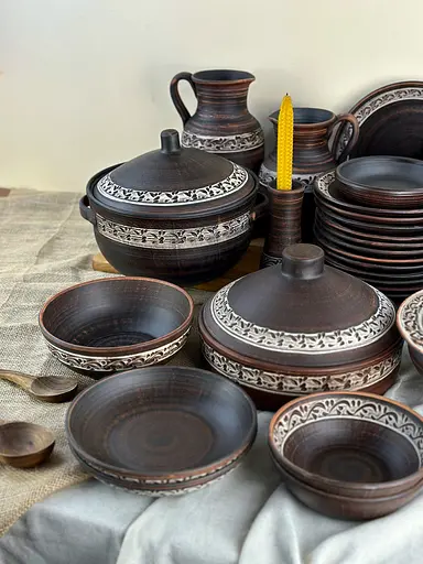 Столовый сервиз керамической (глиняной) посуды на 12 человек Ангоб - фото 3