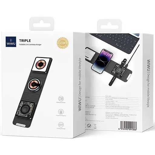 БЗП WIWU Wi-W001 3 in 1 wireless charger Black - фото 5
