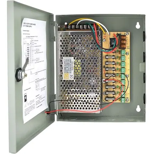 Импульсный блок питания Voltronic 12V-15A/9CH в боксе с замком перфорированный, 9-ти канальный, Q20 - фото 1