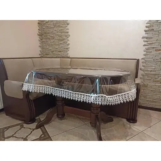 Силіконова скатертина овальна з мереживом 7см 160х110 см Кремовий