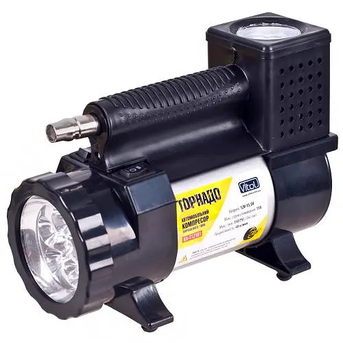 Компрессор автомобильный Vitol &#39;Торнадо&#39; КА-Т12181 150psi/15Amp/40 л/фонарь/прикур.+переходник/шланг 3,0 м