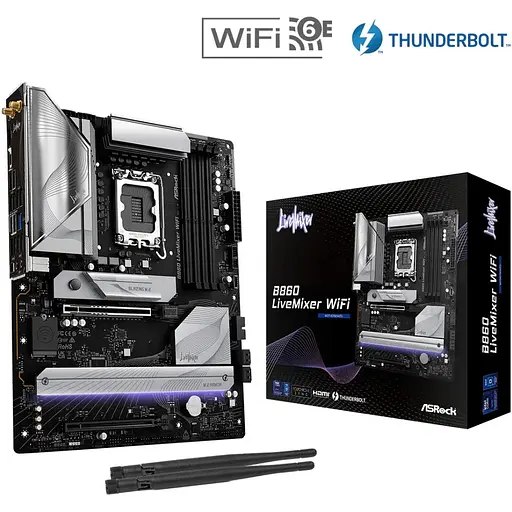 Материнская плата AsRock B860 LiveMixer WiFi (1851/B860, 4xDDR5, 2xPCIex16, HDMI/TB4, 4xSATA, 3xM.2, 2.5Glan, 7.1ch, A) - фото 5