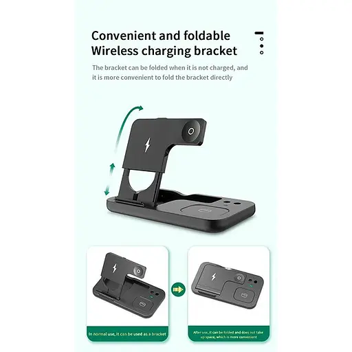 Зарядка Qi 4in1 Wireless Charger JYD-WC132 5-15W Watch/AirPods/Pencil/Phone чорна - фото 7