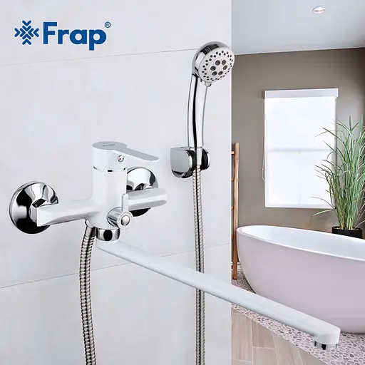 F2241 Змішувач для ванни довгий гусак білий/хром Ø35 Frap 1/10 Білий - фото 5