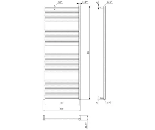 Водяной полотенцесушитель Mario Гера 1500x600/570, Хром - фото 2