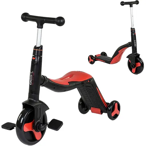 Дитячий самокат 3 в 1 Best Scooter з музикою та підсвічуванням 62х25х28 см Сіро-червоний 000254948