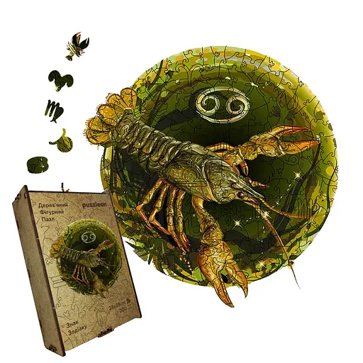 Пазл деревяний Знак Зодіаку Рак, А2, Деревяна коробка 300+ елементів