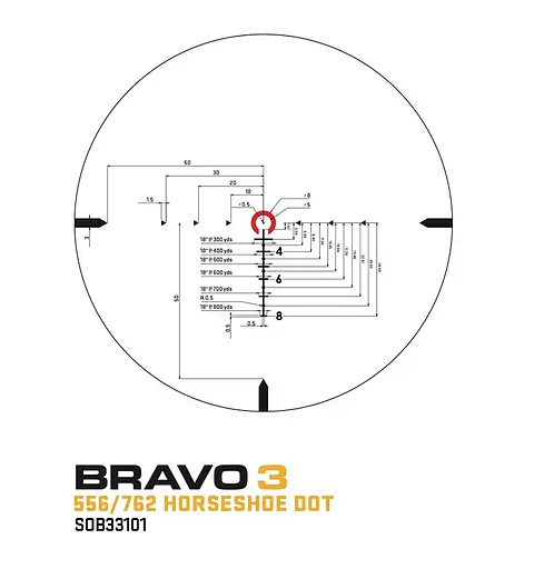 Приціл призматичний Sig Optics BRAVO3 BATTLE SIGHT, 3X24MM HORSESHOE DOT ILLUM RETICLE - фото 2