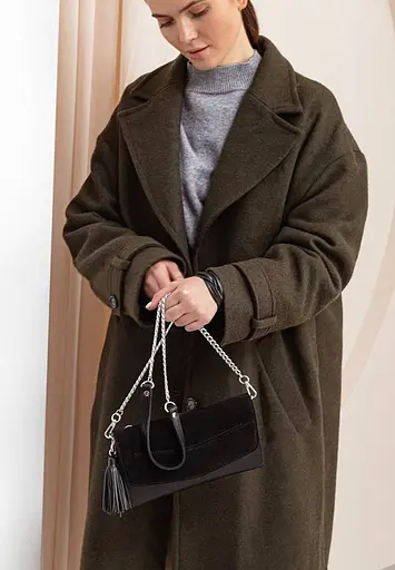 Шкіряна жіноча сумка Еліс чорна Велюр - фото 8