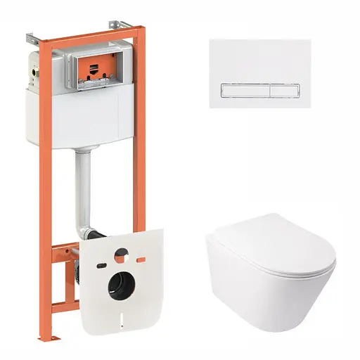 Набор Qtap инсталляция 3 в 1 Nest QT0133M425 с панелью смыва линейной QT0111M08V1384W + унитаз с сиденьем Swan QT16335178W, Белый - фото 1