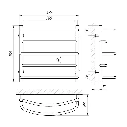 Водяна рушникосушка Laris Євромікс П5 500x500 71207654, Хром - фото 2