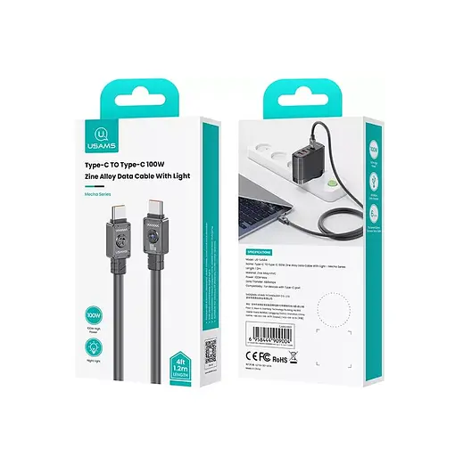 Кабель Usams US-SJ684 Type-C TO Type-C 100W 1.2 м чорний - фото 2