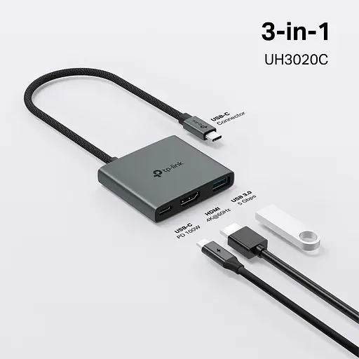 TP-Link Хаб USB UH3020C USB-C > 1xUSB3.0/1xUSBC (PD 100W)/1xHDMI - фото 10