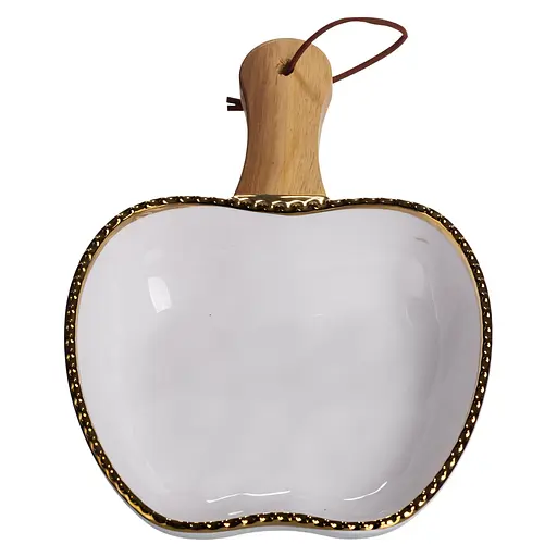 Тарелка фарфоровая глубокая с ручкой Яблоко 23×16×4 (см) сервировочное блюдо с ручкой для подачи тарелка сковорода Золото Yiwu ZJH-14-1 - фото 4
