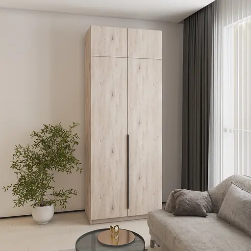 Шкаф 2-дверный с антресолью MebelStar Оскар ДСП BL-B, стандарт 100x52x260 см Аляска серый (MBS-4819) - фото 1