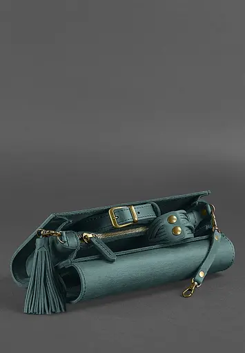 Женская кожаная сумка Элис зеленая crazy horse - фото 7