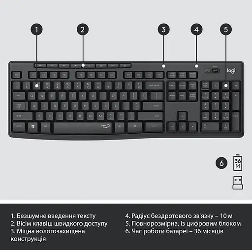 IT набор Logitech MK295 Silent Wireless Combo, US, Graphite (920-009800) (6836269) - фото 4