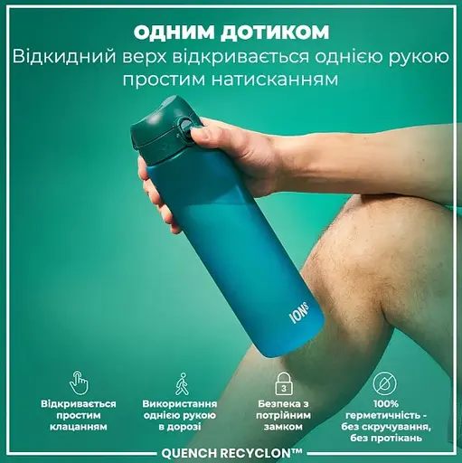 Пляшка для води ION8 1000 мл (ЭКО бутылка) BPA Free, Aqua (I8RF1000AQU) - фото 2