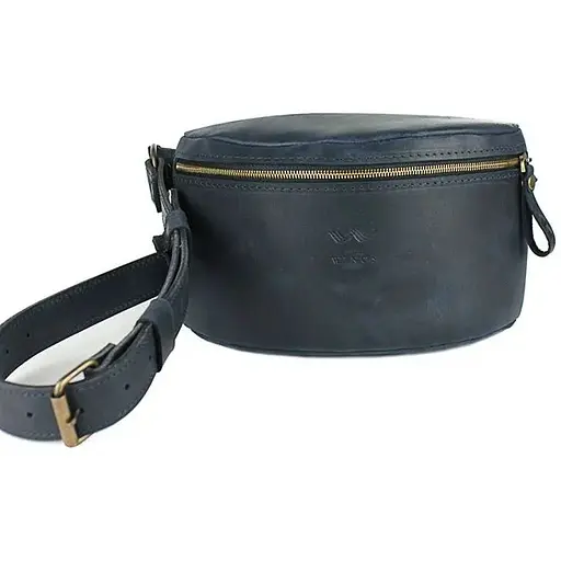 Шкіряна поясна сумка темно-синя вінтажна - фото 1