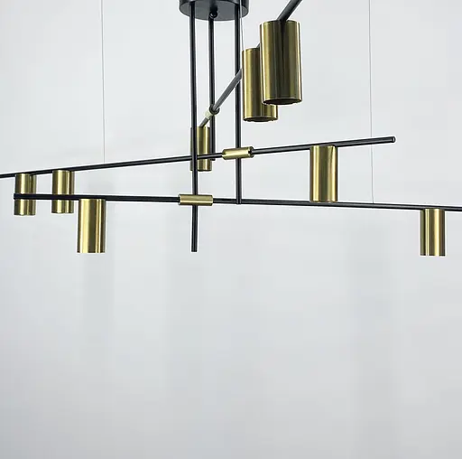 Линейная подвесная люстра на 9 плафонов-спотов цвета латунь Line.F MD 8021-9 BK+GD - фото 4