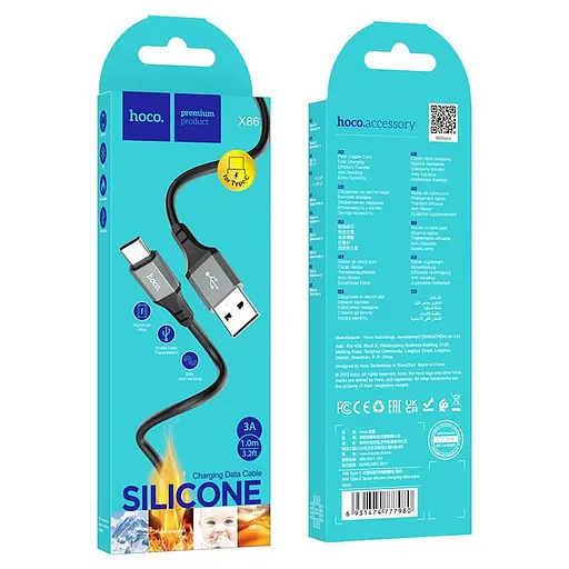 Кабель Hoco X86 Type-C Spear силиконовый зарядный кабель для передачи данных Черный - фото 2