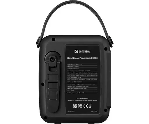 Аккумулятор портативный Sandberg 20000 mAh 20 W динамозарядка режим ИБП прожектор фонарик - фото 3