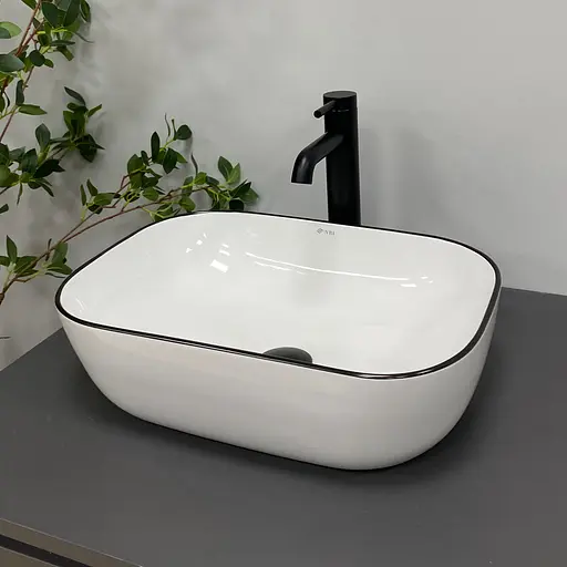 Умивальник VBI Ravenna white black edge накладний VBI-011224, Білий - фото 4