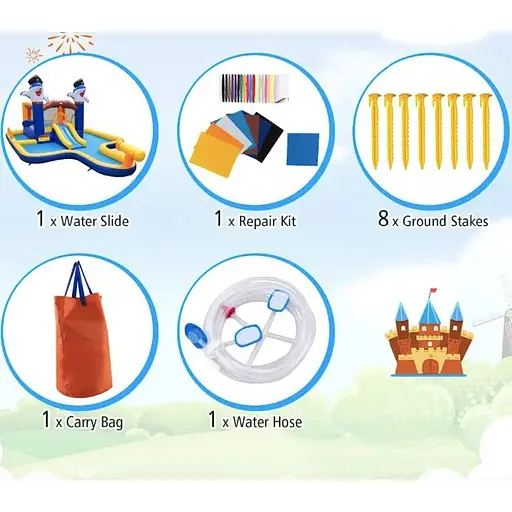 Парк з водними гірками Costway Dolphins 7-в-1 з басейном і водометом - фото 7