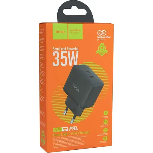 Зарядное устройство Hoco N29 Triumph wall charger dual Type C 35W output EU plug Черный - фото 2