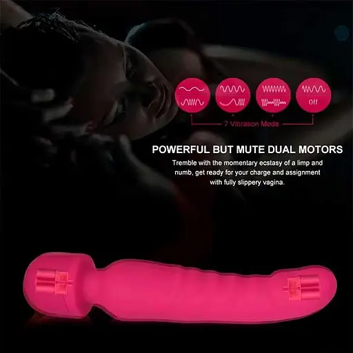 Вибратор двухсторонний силиконовый с подогревом Классический Dual Motor Vibe 23 см x 4,2 см фуксия - фото 8