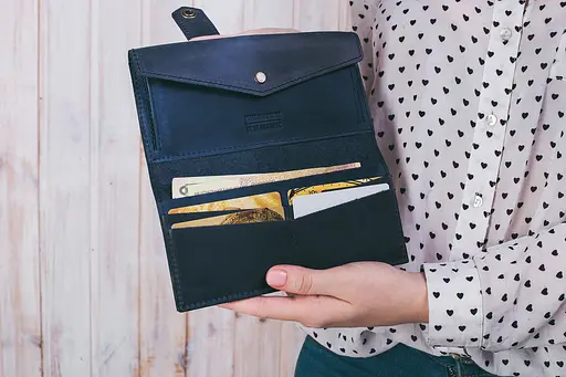 Кожаное портмоне 3.0 синее Crazy Horse - фото 7