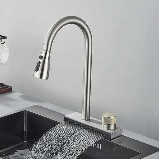 Змішувач для кухні з висувним виливом Platinum Водоспад ZS84 brushed нержавіюча сталь - фото 6