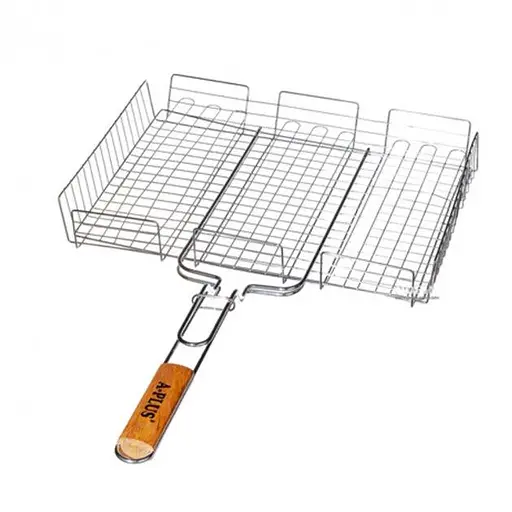 Універсальна решітка для гриля та барбекю A-Plus 1896 31*24см з ручкою з дерева сітка для мангалу - фото 1