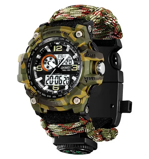 Годинник чоловічий спортивний наручний Skmei 1283 з паракордовим ремінцем (Камуфляж) - фото 3