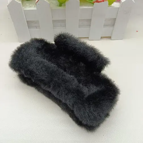 Набір крабів пластик ПРЯМОКУТНИЙ ПУШОК 8.5 см для волос с искусственным мехом пружинный зажим 12 шт. Різнокольорові - фото 2